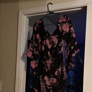 Blush Black and Pink Floral Mini Dress